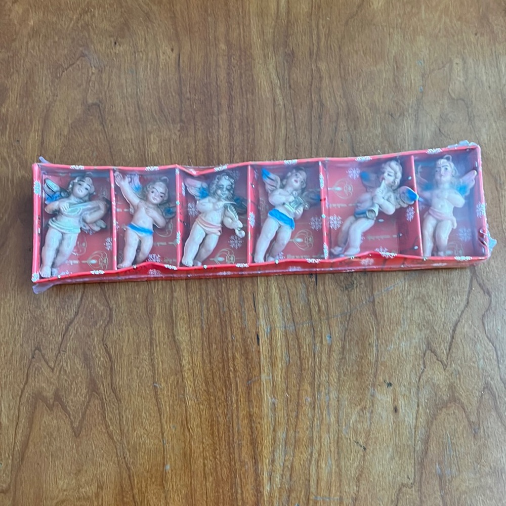 NWT Lillian Vernon VINTAGE Lot of 6 Musical Cherub Ornaments Made in Italy. NEW!